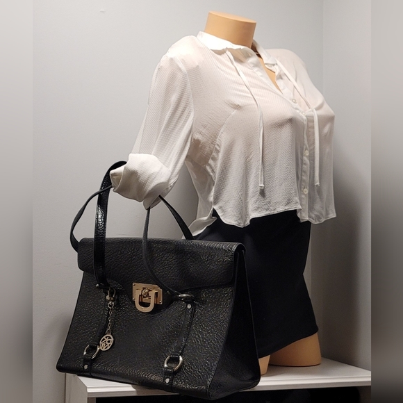 DKNY Large Pebbled Leather Satchel  Briefcase Bag  FITS TONS! - Picture 3 of 14